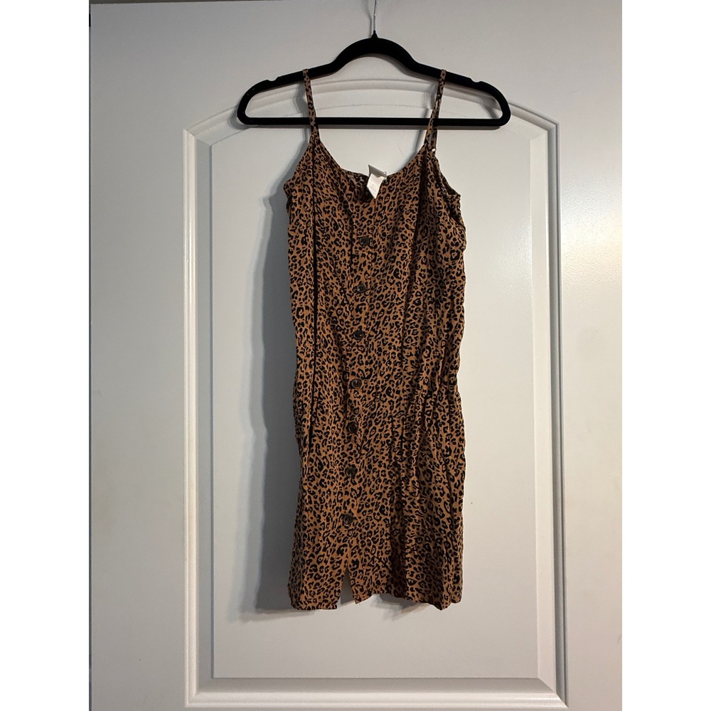 H&M Leopard Animal Print Dress Size 4 Brown Cami Button Front Mini Boho Festival